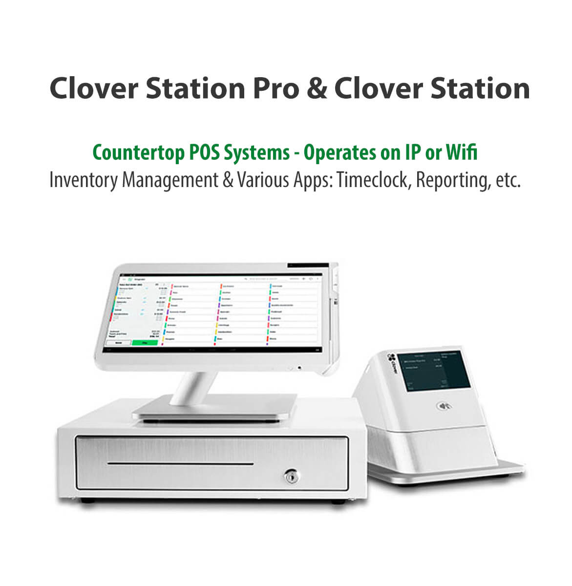 Clover Station Pro & Station - Countertop POS Systems - Operates on IP or Wifi, Inventory Management & Various Apps: Timeclock, reporting, etc.